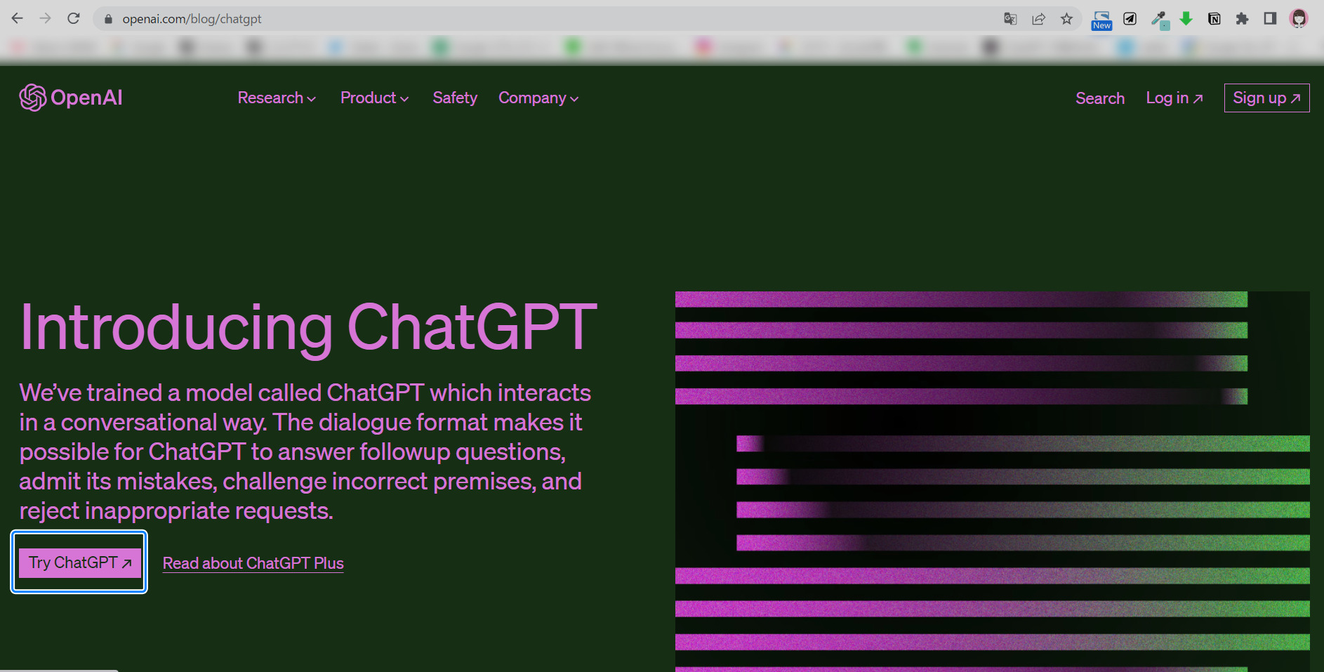 ②「Try ChatGPT」ボタンをクリック